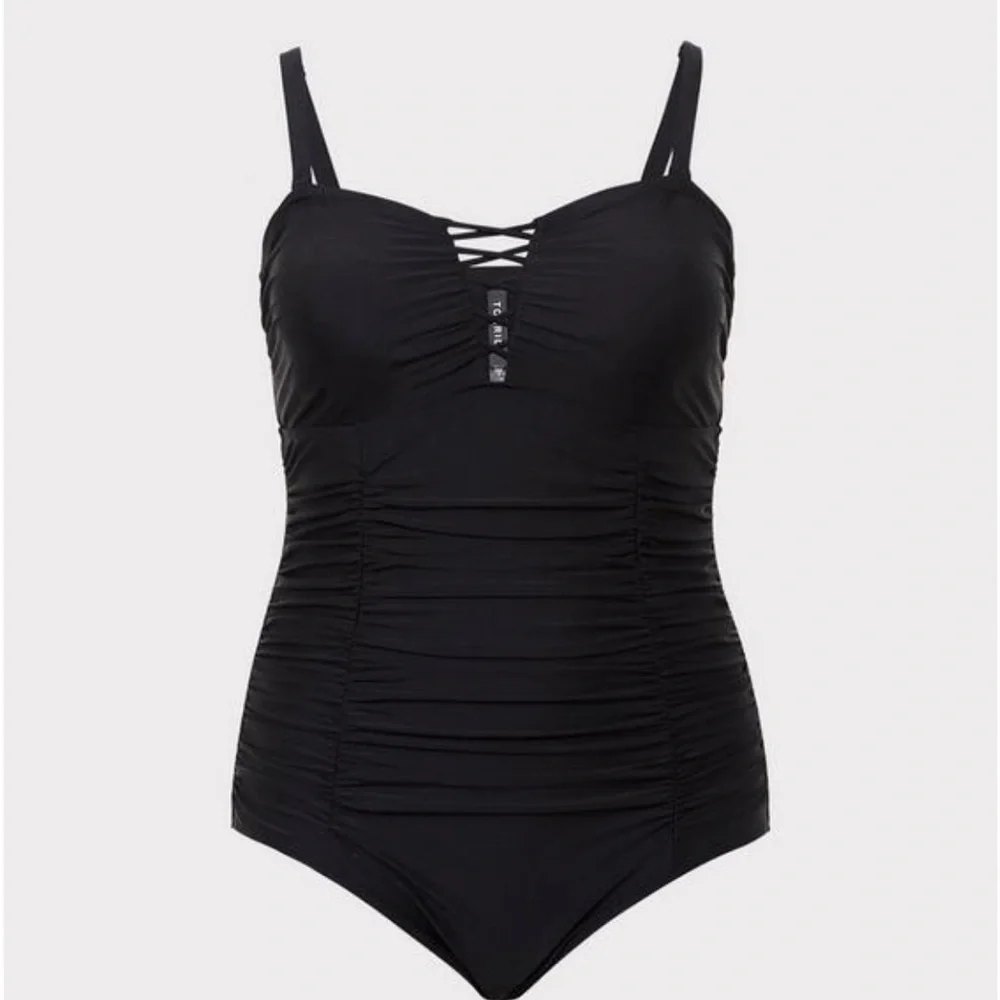 New! Torrid‎ sz 2 Wireless Lattice Front One Piece Bathing Swim Suit 2X